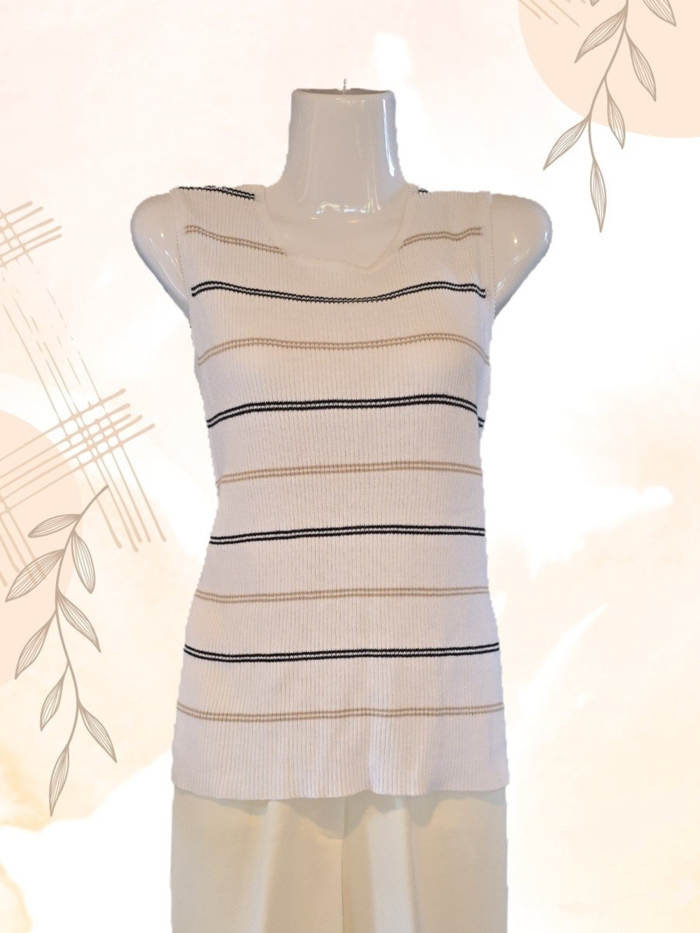 Vintage 90s Rami Cotton Blend Striped Sleeveless Top – Size L